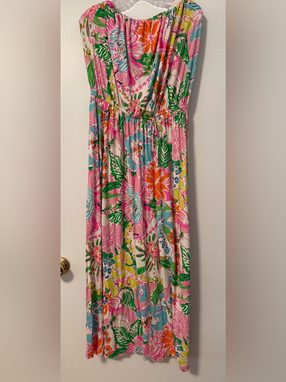 Lilly Pulitzer Target Floral Maxi Dress Strapless Pink Nosey Posey Cat XXL Party